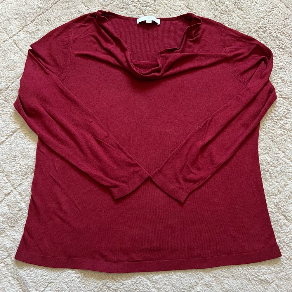 LOFT Long Sleeve Cowl Neck Blouse Preppy Minimalist Capsule Office Size XL